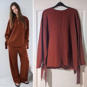 NEW Zara | Flowing Shirt With Ties In Terracotta